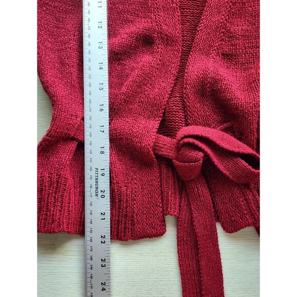SWEATER/VEST STYLE-AUGUST SILK-Cranberry Burgundy-Front Waist Tie-Knit-Size MED - Picture 10 of 11